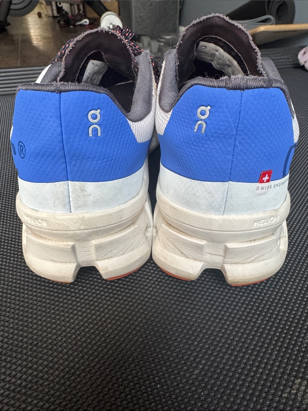 On Running White and Blue Mesh Trainers with Orange Accents - Picture 8 of 8